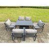 Fimous Aluminium Garden Furniture Set Adjustable Rising Lifting Dining Table and 4 Chairs Set Dark Grey