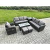 Fimous 9 Seater Outdoor Lounge Sofa Set Rattan Garden Furniture Set with Rectangular Coffee Table 2 Small Footstools 3 Seater Sofa Side Table Dark Grey Mixed