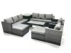 Fimous Rattan Garden Furniture Sofa Set with Coffee table Armchair Side Table 2 Big Footstools Dark Grey Mixed