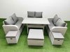 Fimous 9 Seater PE Wicker Rattan Furniture Sofa Sets with Rectangular Dining Table 2 Seater Love Sofa 3 Stool Light Grey