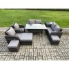 Fimous Outdoor Rattan Garden Furniture 9 piece Grey Patio Furniture Set 9 Seater Lounge Sofa Set with Rectangular Table Reclining Chairs 3 Stools Side Table