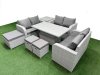 Fimous 9 Seater PE Wicker Rattan Furniture Sofa Sets with Adjustable Lifting Dining or Coffee Table 2 Seater Love Sofa 3 Stool Side Table Light Grey