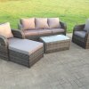 Fimous Dark Grey Mix PE Wicker Rattan Garden Furniture Set Sofa Set Reclining Adjustable Chair 6 Seater Oblong Coffee Table