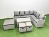 Fimous 9 Seater Garden Outdoor Rattan Furniture Set Rattan Corner Sofa Oblong Coffee Table Set with 3 Footstools Light Grey Mixed