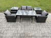Fimous PE Wicker Outdoor Garden Furniture Set Patio Furniture Rattan Rectangular Dining Table Lounge Sofa with 2 Side Tables