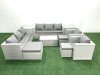 Fimous Outdoor Rattan Sofa Garden Furniture Set with 2 Armchairs Oblong Coffee Table 3 Footstools 2 Side Tables Light Grey Mixed