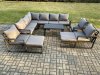Fimous Aluminum 11 Seater Outdoor Lounge Corner Sofa Set Garden Furniture Sets with Oblong Coffee Table 3 Chairs 2 Big Footstools Dark Grey