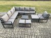 Fimous Aluminium Outdoor Garden Furniture Set Lounge Corner Sofa Square Coffee Table Chair Sets with 3 Footstools Dark Grey