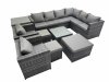 Fimous Outdoor PE Rattan Garden Furniture Sofa Set with Square Coffee Table 3 Stools Side Table 2 Chair Dark Grey