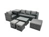 Fimous Outdoor Coffee Table Sofa Armchair Set with Side Table Big Stool 2 Small Footstools Garden Furniture Set Dark Grey Mixed