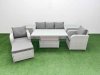 Fimous PE Rattan Garden Furniture Set Reclining Chair Sofa Lounge Sofa Set Adjustable Lifting Dining or Coffee Table 2 Side Table Big Footstool Light Grey