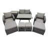 Fimous 8 Seater Garden Outdoor Rattan Furniture Set Rattan Sofa Oblong Dining Table with 2 Big Stools Side Table Dark Grey