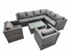 Fimous Patio Sofa Oblong Coffee Table Set Rattan Garden Furniture Set with 2 Chairs Dark Grey Mixed