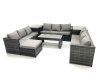 Fimous Outdoor Garden Furniture Set 10 Seater Rattan Sofa Set with Coffee Table Big Footstool 2 Side Tables Dark Grey Mixed