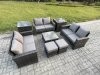 Fimous Outdoor Lounge Sofa Set Wicker PE Rattan Garden Furniture Set with Square Coffee Table Double Seat Sofa 2 Small Footstools 2 Side Tables Dark Grey Mixed