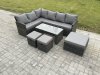 Fimous 9 Seater Outdoor Rattan Garden Furniture Set Corner Sofa Oblong Coffee Table Sets with Patio 3 Footstools Dark Grey Mixed