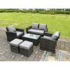 Fimous 6 Seater Dark Grey Mixed High Back Rattan Sofa Set Rectangular Coffee Table Garden Furniture Outdoor 2 Stools