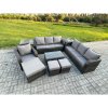 Fimous 10 Seater Rattan Lounge Sofa Set Outdoor Garden Furniture Set with Rectangular Coffee Table 3 Seater Sofa 3 Footstools 2 Side Tables Dark Grey Mixed