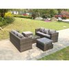 Fimous Rattan Garden Furniture Sets With 3 Seater Sofa Square Coffee Table And 2 PC Big Footstools