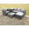 Fimous Lounge Dark Mixed Grey Rattan Sofa Set With 2 Table Stool Outdoor Garden Furniture Patio Side Table 5 Seater