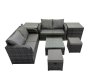 Fimous Rattan Garden Outdoor Furniture Set Love Sofa Square Coffee Table Set with 2 Side Tables 2 Small Stools Dark Grey Mixed