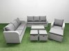 Fimous 10 Seater Poly Rattan Outdoor Garden Furniture Sofa Set Patio 3 Seater Sofa Reclining Chair 3 Seater Sofa 3 Stools Side Table Light Grey