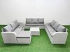 Fimous PE Rattan Lounge Sofa Set 10 Seater Outdoor Garden Furniture Set with Square Coffee Table 3 Seater Sofa Big Footstool 2 Side Table Light Grey