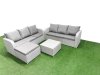 Fimous Outdoor Garden Furniture Sets 7 Seater Wicker Rattan Furniture Sofa Sets with Square Coffee Table high Back Lounge Sofa Big Footstool Light Grey