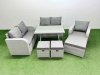 Fimous 8 Seater Outdoor Rattan Garden Furniture Set Love Sofa Reclining Chair Set with Rectangular Dining Table 3 Footstools Light Grey
