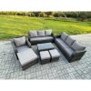 Fimous 10 Seater Rattan Lounge Sofa Set Outdoor Garden Furniture Set with Rectangular Coffee Table 3 Seater Sofa 3 Footstools Dark Grey Mixed