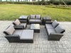 Fimous Rattan Garden Furniture Set Patio Outdoor Lounge Sofa Set with Square Coffee Table Double Seat Sofa 2 Side Tables Big Footstool Dark Grey Mixed