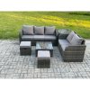 Fimous PE Rattan Garden Furniture Sets 7 Seater Outdoor Lounge Sofa Set Square Coffee Table 2 Small Footstools Side Table