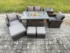 Fimous 7 Seater?Outdoor Rattan Sofa Set Garden Furniture Gas Firepit Dining Table Heater with 3 Footstools Side Table Dark Grey Mixed