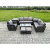 Fimous High Back Rattan Garden Furniture Set with Loveseat Sofa Rectangular Coffee Table 2 Side Tables 2 Small Footstools Indoor Outdoor Patio Lounge Sofa Set Dark Grey Mixed
