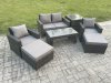 Fimous 7 PCS Outdoor Lounge Sofa Set Wicker PE Rattan Garden Furniture Set with Rectangular Coffee Table Armchair 2 Big Footstool Side Table Dark Grey Mixed