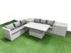 Fimous 5 PCs Rising Dining Table Set Rattan Furniture Set with 3 Seater Sofa 2 Side Tables Light Grey