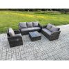 Fimous Rattan Garden Furniture 4 Piece Patio Set With Table Sofa Square Coffee Table Reclining Chair Loveseat sofa