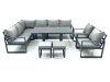 Fimous Aluminum Outdoor Garden Furniture Set Corner Sofa 2 Chair 2 Small Footstool Adjustable Rising Lifting Dining Table Sets Dark Grey