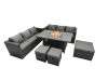 Fimous Rattan Garden Furniture Firepit Dining Set 9 Seater Lounge Sofa Table Set with 3 Footstool