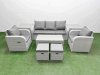 Fimous PE Rattan Garden Furniture Set Reclining Chair Sofa Lounge Sofa Set Rectangular Coffee Table 2 Side Table 2 Small Stools Light Grey