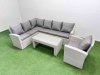 Fimous Rattan Garden Furniture Set Outdoor 7 Seater Corner Sofa Sets with Oblong Coffee Table Chair Light Grey Mixed
