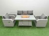 Fimous PE Rattan Garden Furniture Set Reclining Chair Sofa Lounge Sofa Set Firepit Dining Table Side Table Light Grey