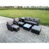 Fimous Patio Garden Furniture Sets Wicker 8 Seater Outdoor Rattan Furniture Sofa Sets with Square Coffee Table Side Table 3 Footstools