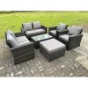Fimous 7 Seater Dark Grey Mixed High Back Rattan Sofa Set Rectangular Coffee Table Garden Furniture Outdoor Patio