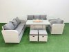 Fimous 9 Seater Poly Rattan Outdoor Garden Furniture Firepit Dining Table Sofa Set Patio 3 Seater Sofa Reclining Chair 3 Seater Sofa Stools 2 Side Table Light Grey