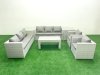Fimous Outdoor Garden Furniture Rattan Sofa Set with 2 Armchairs Oblong Coffee Table 2 Side Tables Light Grey Mixed
