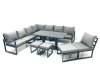 Fimous 11 Seater Outdoor Aluminum Garden Furniture Set Corner Sofa 3 Footstools Rising Lifting Dining Table Sets Dark Grey