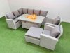 Fimous Rattan Corner Sofa Chair Set Outdoor Furniture Garden Dining Sets Gas Fire Pit Table with Temper Glass Footstools Light Grey Mixed