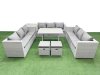 Fimous 11 Seat Outdoor Patio PE Rattan Garden Furniture with Cushions 3 Seater Sofa Side Table 2 Small Stools Light Grey