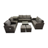 Fimous 3 Seater Sofa Reclining Chair Coffee Table Set Rattan Garden Outdoor Furniture Set with Side Table 2 Small Stool Dark Grey Mixed